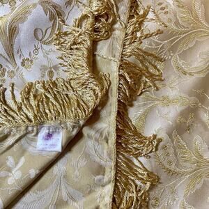 Vintage Fringed Tablecloth Gold Reversible Damask 54” X 72” Made By Violet Linen